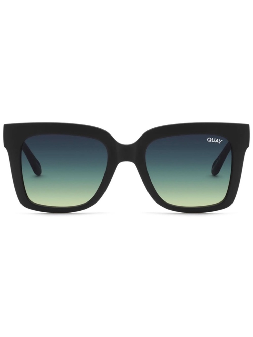 QUAY Icy Sunglasses Matte Black Frame Green Smoke Lenses Oversized Square NWT